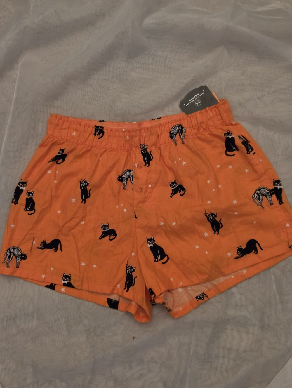 Hyde & EEK! Elastic Waist Women's Orange Holloween Cotton Cat Pajama Shorts XS